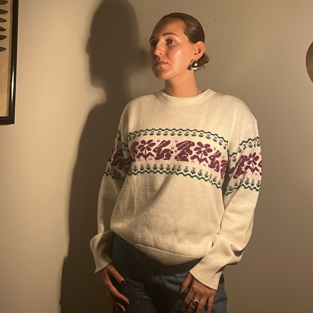 Vintage 1980s Easter Print Sweater 🐰🌷